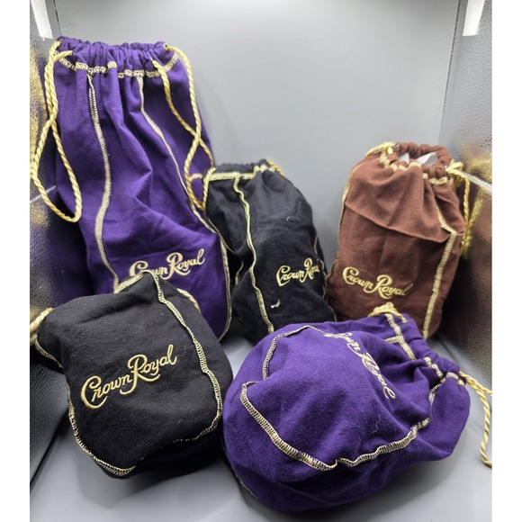 crown royal Other - Crown Royal Drawstring Bottle Bags Lot Purple Black Brown Gold Embroidered